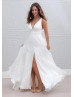 Sexy Ivory Chiffon V Neck Front Slit Wedding Dress
